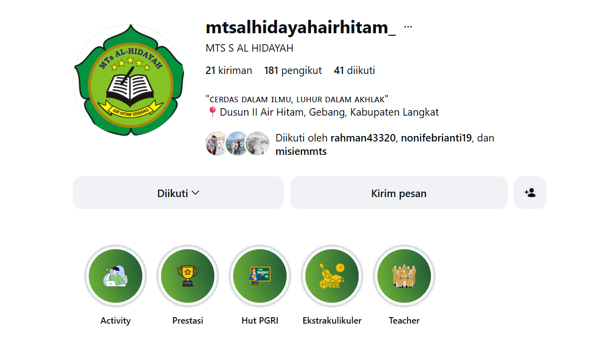 info AKUN FB, IG DAN TIKTOK MTS AL HIDAYAH 